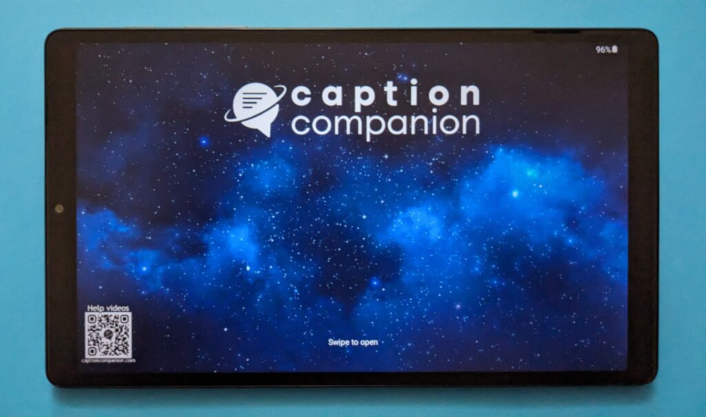 close-up of Caption Companion's lock screen in landscape mode