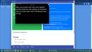 laptop screenshot of mirrored Caption Companion showing floatingn caption window
